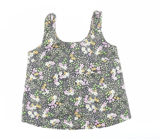 George Womens Black Floral Polyester Camisole Blouse Size 12 Scoop Neck