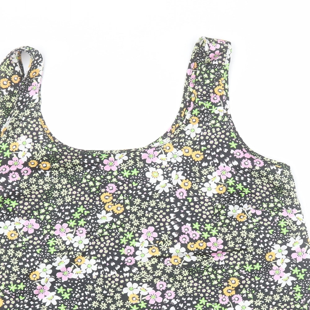 George Womens Black Floral Polyester Camisole Blouse Size 12 Scoop Neck
