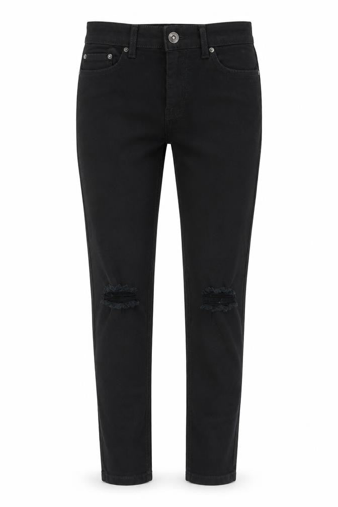 Front view of New Look women’s black cotton skinny jeans, size UK 30, in, 30-inch leg regular button