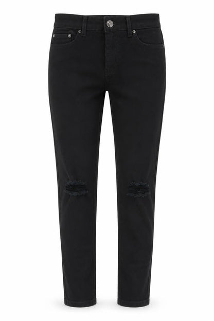 Front view of New Look women’s black cotton skinny jeans, size UK 30, in, 30-inch leg regular button