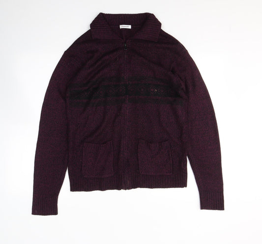 Damart Mens Purple Roll Neck Fair Isle Acrylic Full Zip Jumper Size S