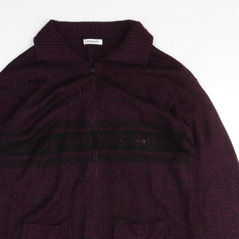 Damart Mens Purple Roll Neck Fair Isle Acrylic Full Zip Jumper Size S