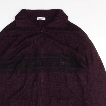 Damart Mens Purple Roll Neck Fair Isle Acrylic Full Zip Jumper Size S