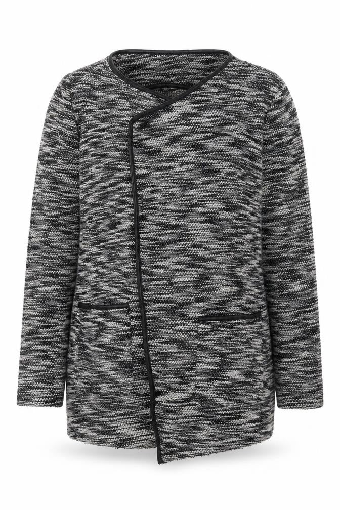 Front view of George women’s beige v-neck herringbone polyester cardigan jumper, size UK 12