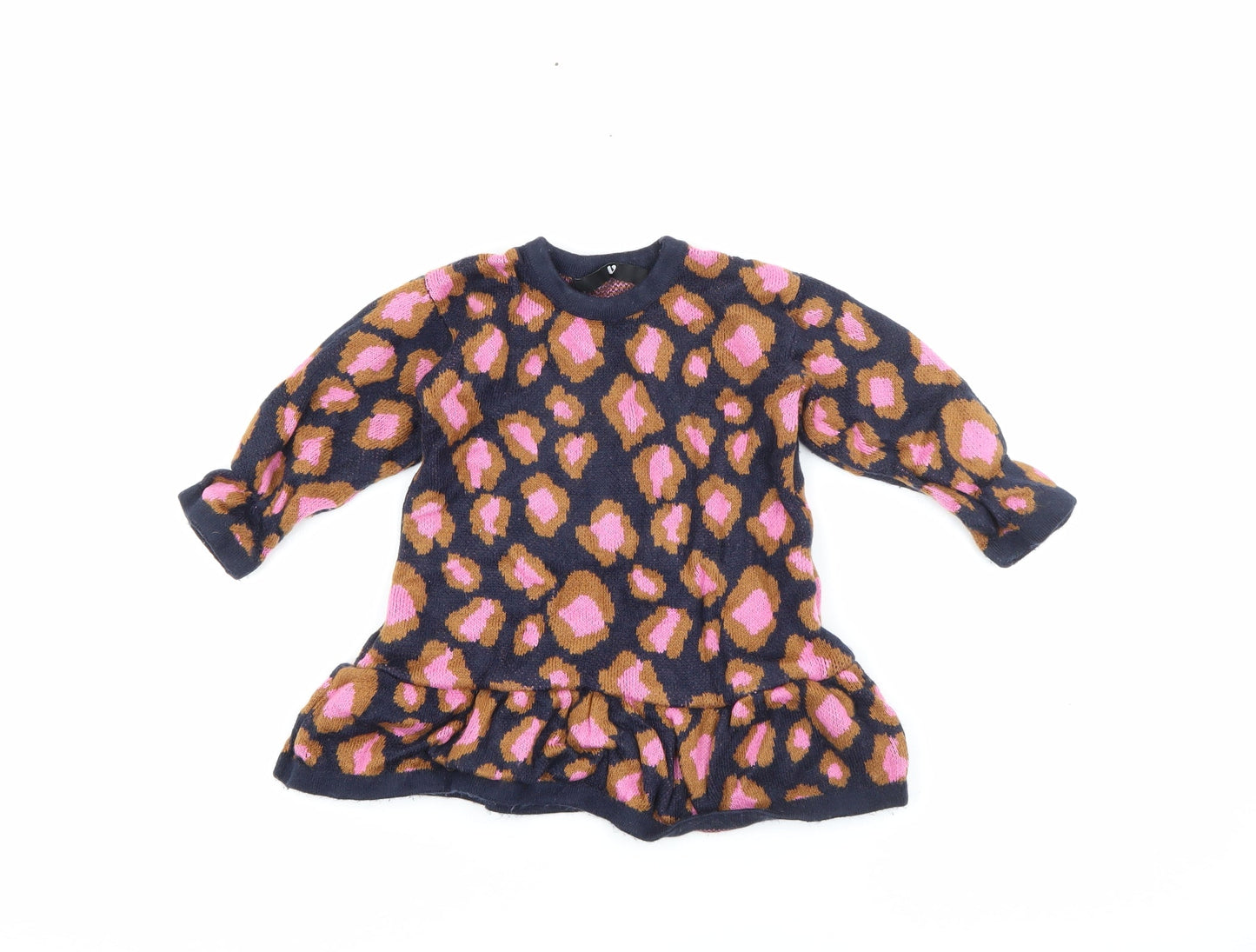 Very Girls Blue Animal Print Acrylic Jumper Dress  Size 12-18 Months  Crew Neck