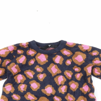 Very Girls Blue Animal Print Acrylic Jumper Dress  Size 12-18 Months  Crew Neck