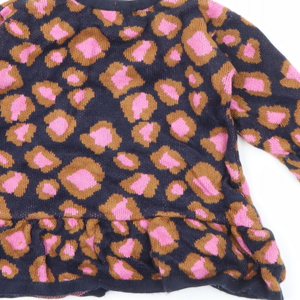 Very Girls Blue Animal Print Acrylic Jumper Dress  Size 12-18 Months  Crew Neck