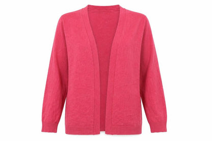 Front view of Studio women’s pink v-neck acrylic cardigan jumper, size UK 12