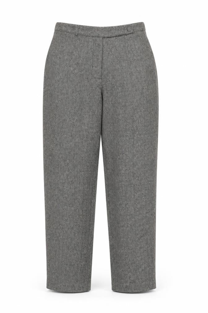 Front view of Equivoque women’s beige viscose trousers, size UK 14, 30-inch leg regular button
