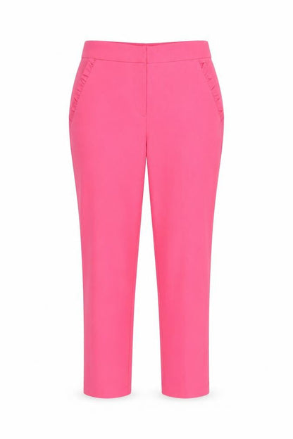 Front view of F&F women’s pink polyester carrot trousers, size UK 8, 26-inch leg regular zip