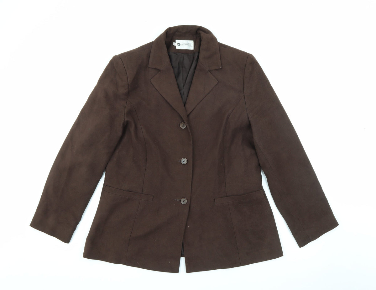 Additional front view of Liza Lovell women’s brown polyester jacket blazer, size UK 16