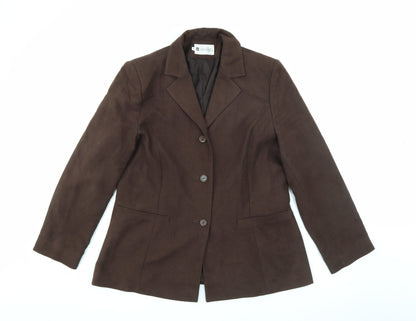Additional front view of Liza Lovell women’s brown polyester jacket blazer, size UK 16