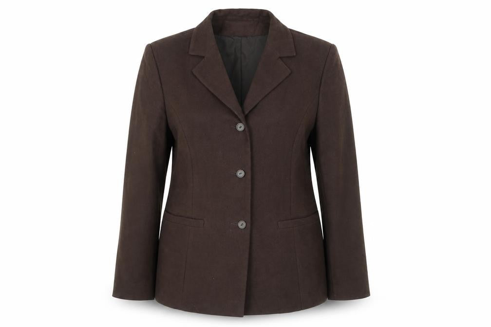 Front view of Liza Lovell women’s brown polyester jacket blazer, size UK 16