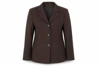 Front view of Liza Lovell women’s brown polyester jacket blazer, size UK 16