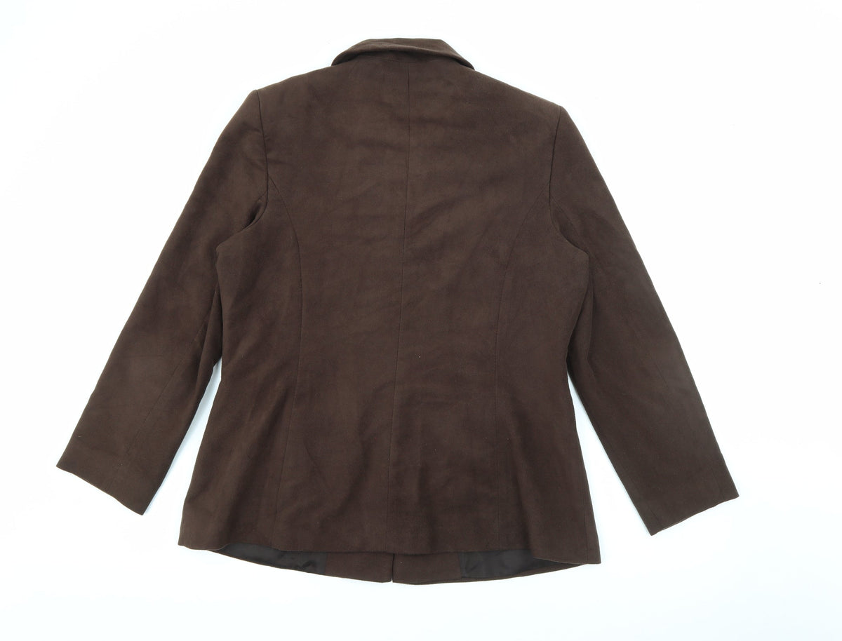 Back view of Liza Lovell women’s brown polyester jacket blazer, size UK 16