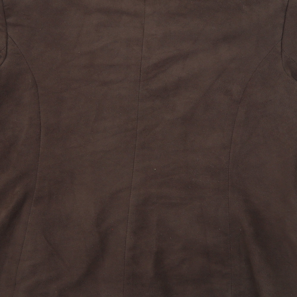 Brand and care label for Liza Lovell women’s brown polyester jacket blazer, size UK 16