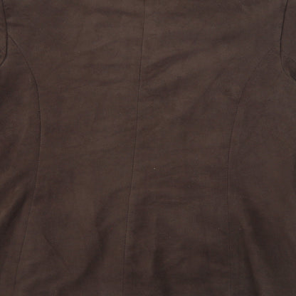 Brand and care label for Liza Lovell women’s brown polyester jacket blazer, size UK 16