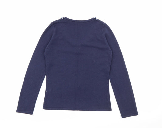 Klass Womens Blue V-Neck  Acrylic Pullover Jumper Size S