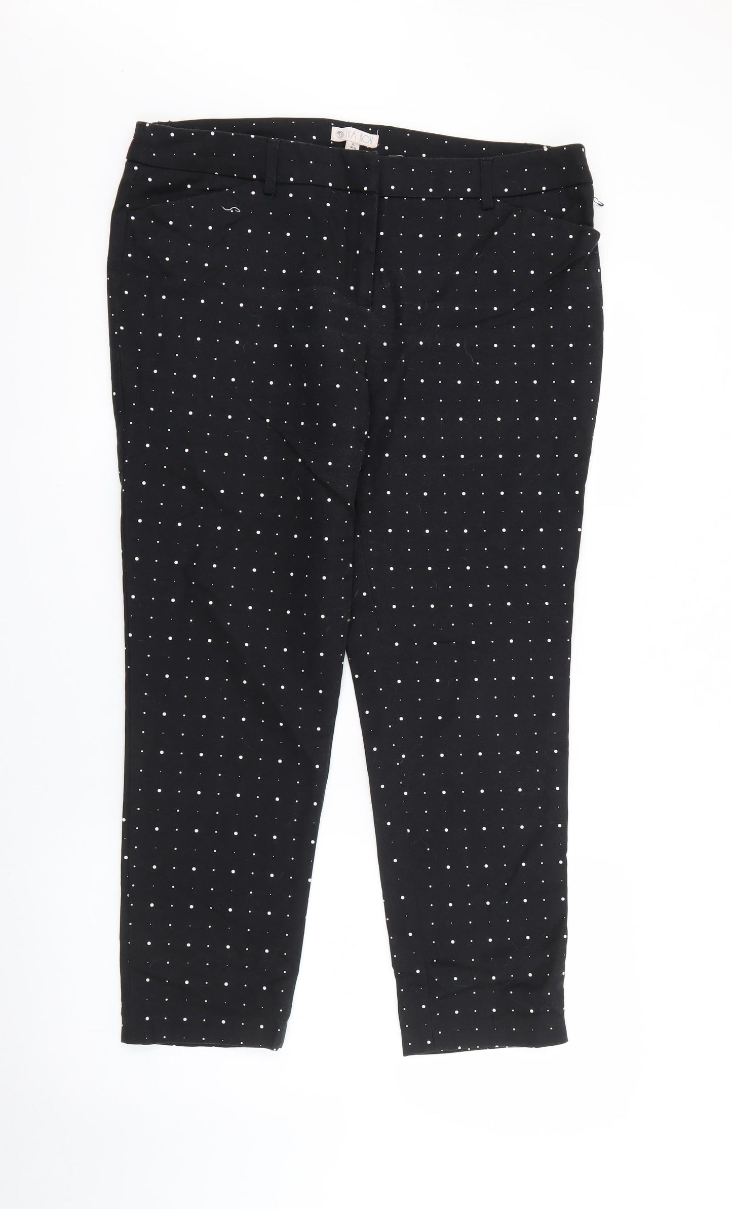 Lila Rose Womens Black Polka Dot Cotton Capri Trousers Size XL L25 in Regular Zip