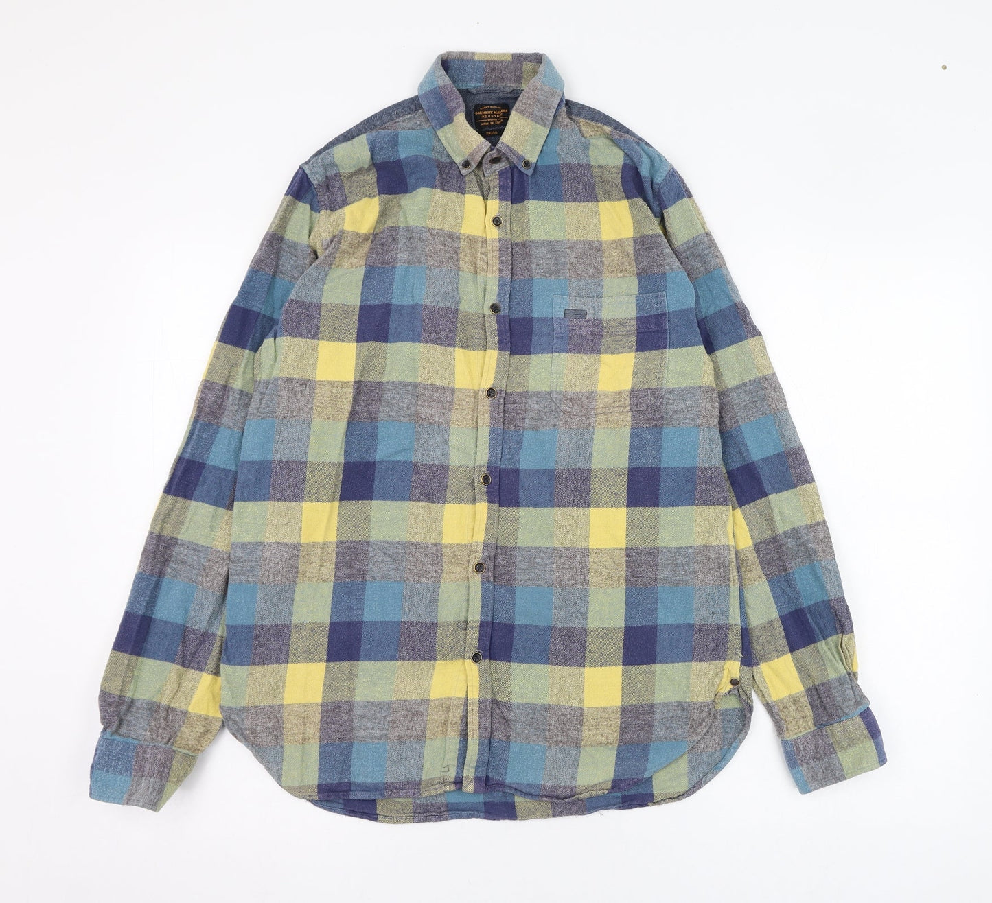 Mens UK Size S Garment Makers Blue  Button-Up Long Sleeve Casual Shirt