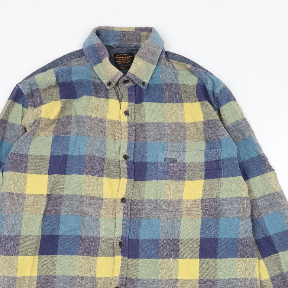 Mens UK Size S Garment Makers Blue  Button-Up Long Sleeve Casual Shirt