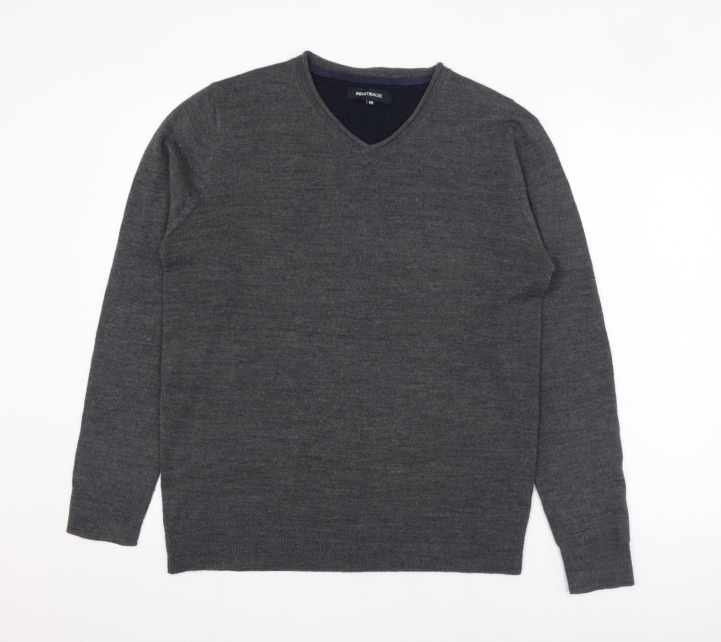 Industrialize Mens Grey V-Neck  Acrylic Pullover Jumper Size M