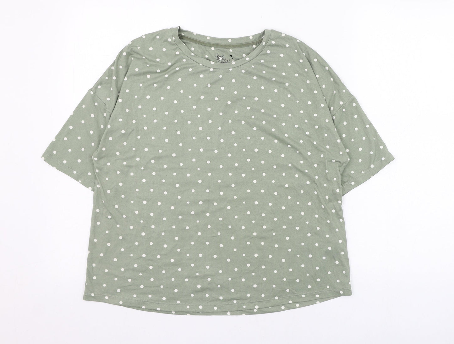 Primark Womens Green Polka Dot Polyester Basic T-Shirt Size 4 Round Neck - Loungewear