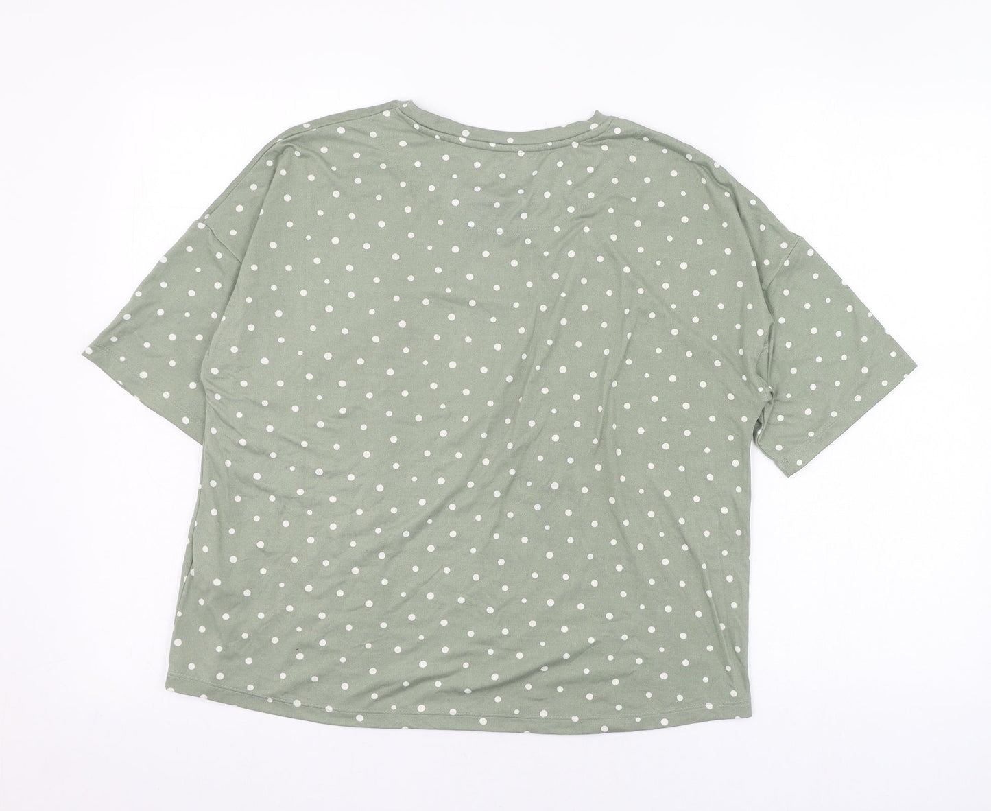 Primark Womens Green Polka Dot Polyester Basic T-Shirt Size 4 Round Neck - Loungewear