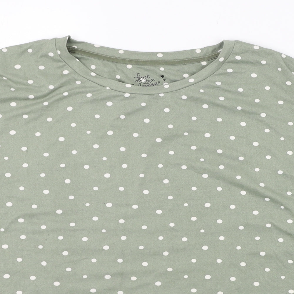Primark Womens Green Polka Dot Polyester Basic T-Shirt Size 4 Round Neck - Loungewear