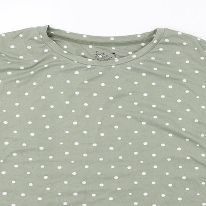 Primark Womens Green Polka Dot Polyester Basic T-Shirt Size 4 Round Neck - Loungewear