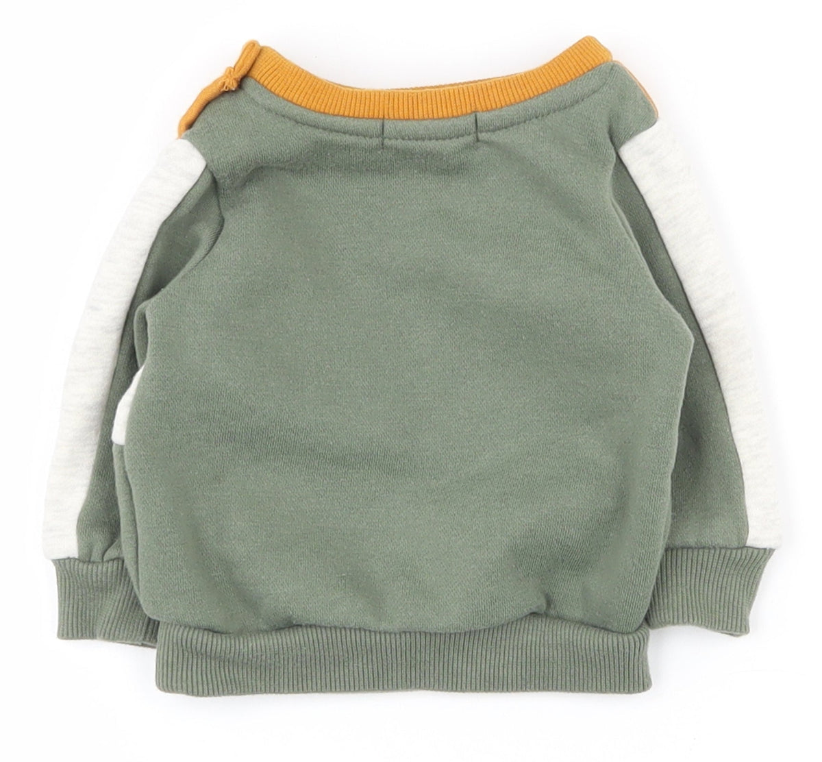 Back view of Primark boys’ multicoloured striped polyester jumper, size 0-3, months snap