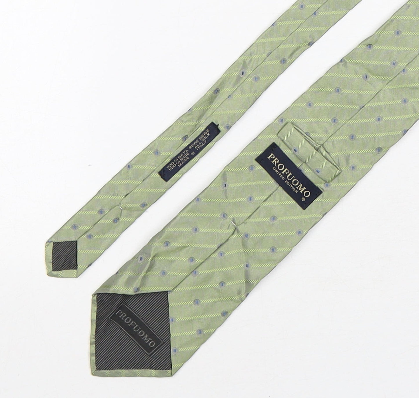 Profuomo Mens Green Geometric Silk Pointed Tie One Size