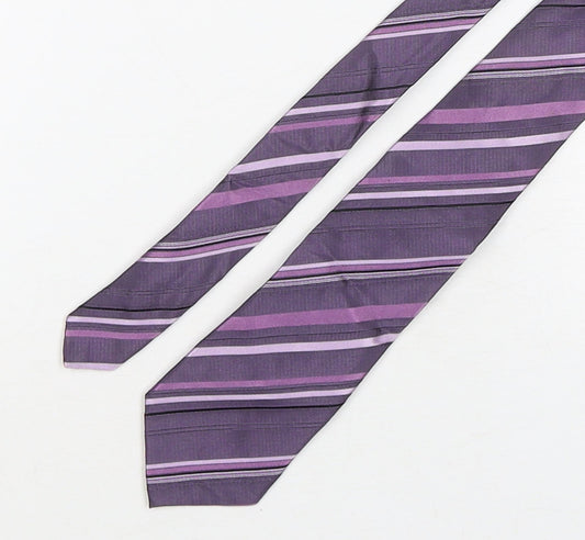 Autograph Mens Purple Striped Silk Pointed Tie One Size