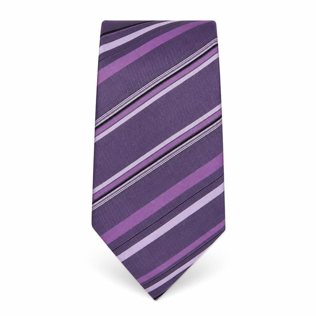 Front view of Autograph men’s purple striped silk pointed tie one size