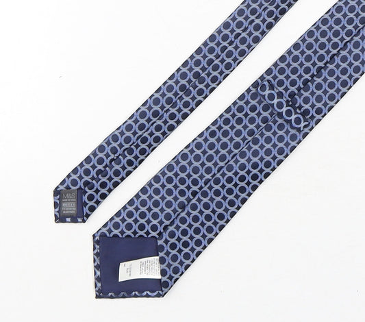 Marks and Spencer Mens Blue Geometric Polyester Pointed Tie One Size
