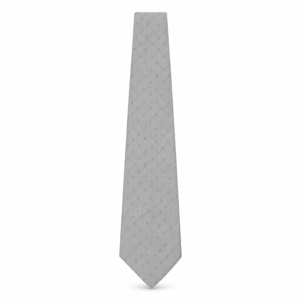 Front view of Katharine Hamnet men’s grey polka dot silk pointed tie one size