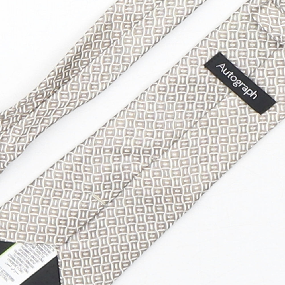 Autograph Mens Beige Geometric Silk Pointed Tie One Size
