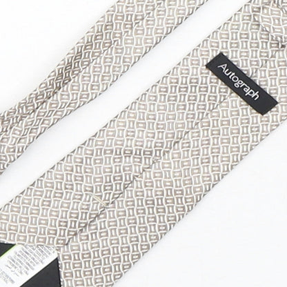 Autograph Mens Beige Geometric Silk Pointed Tie One Size