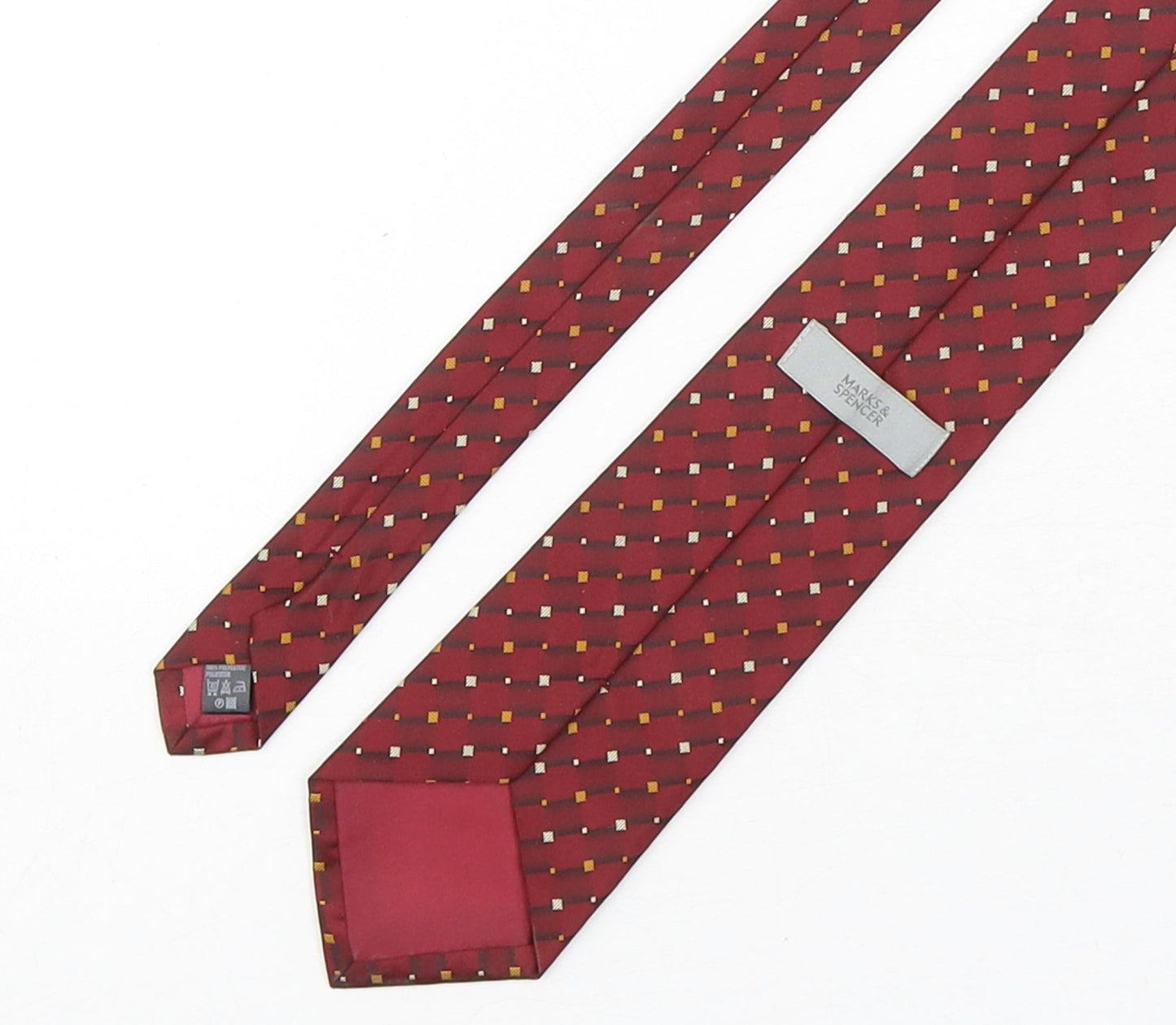 Marks and Spencer Mens Red Geometric Polyester Pointed Tie One Size
