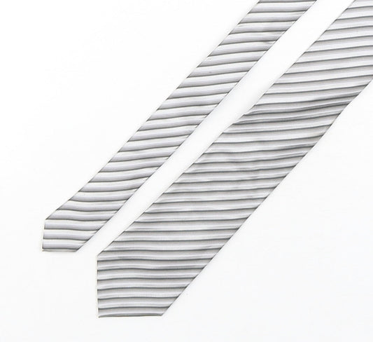 NEXT Mens Silver Striped Silk Pointed Tie One Size