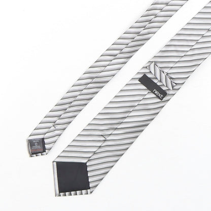 NEXT Mens Silver Striped Silk Pointed Tie One Size