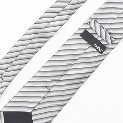 NEXT Mens Silver Striped Silk Pointed Tie One Size