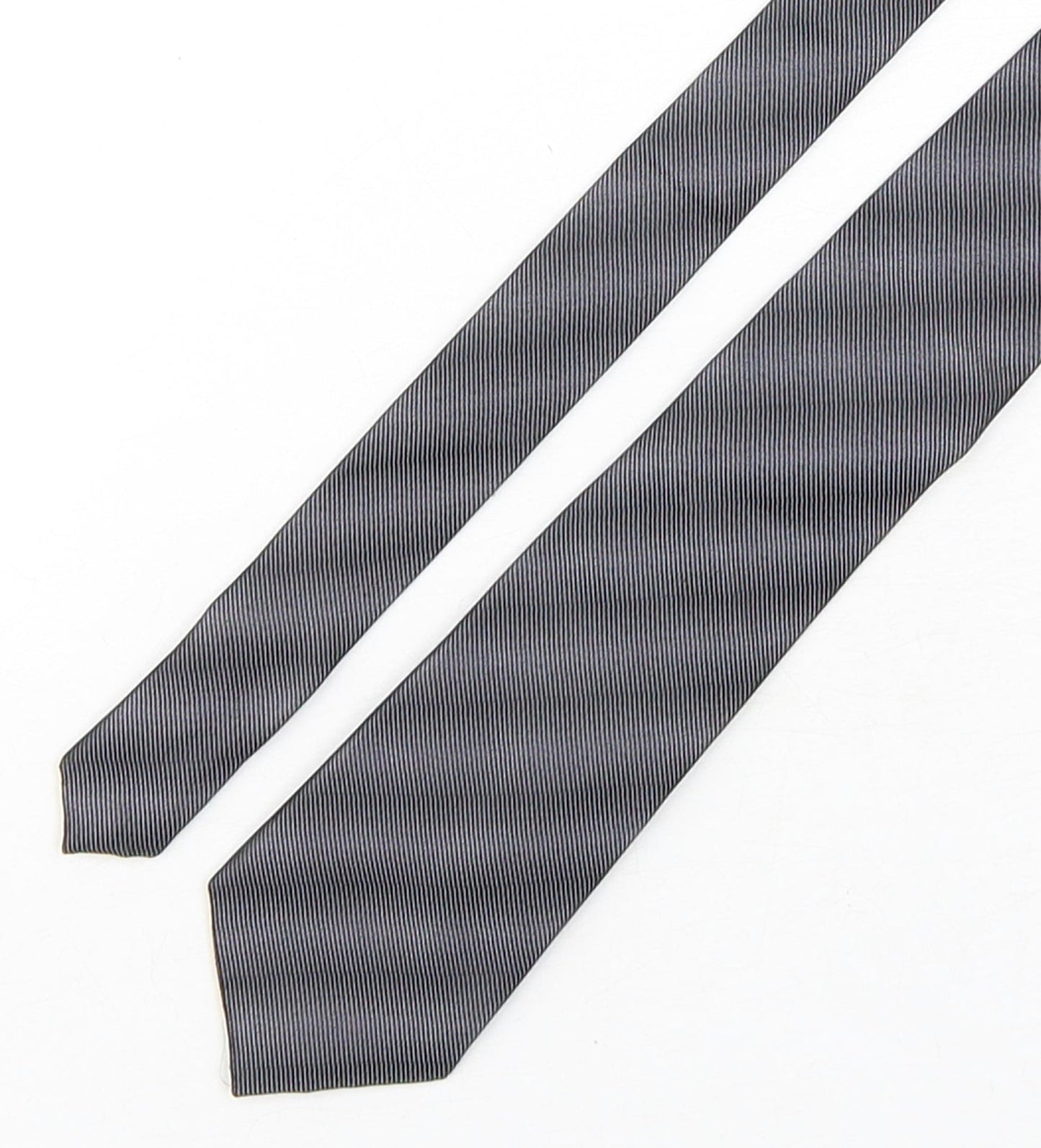Autograph  Mens Grey Striped Silk Pointed Tie One Size