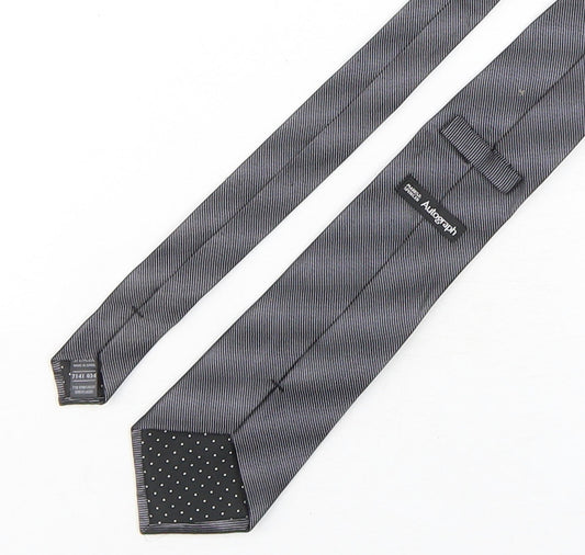 Autograph  Mens Grey Striped Silk Pointed Tie One Size