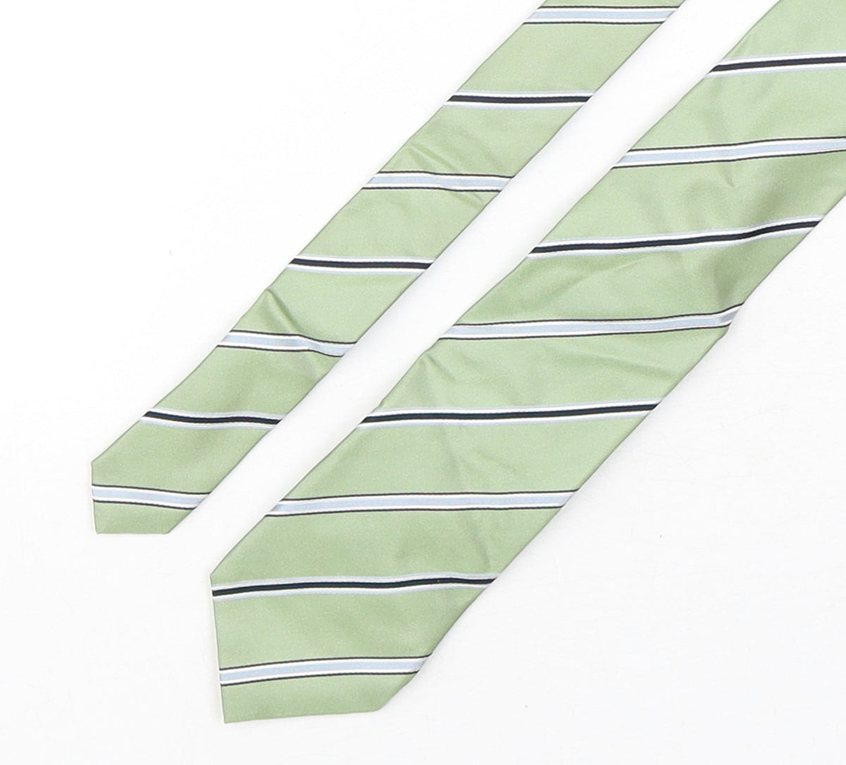 Additional front view of Eterna men’s green striped silk pointed tie one size