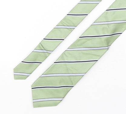 Additional front view of Eterna men’s green striped silk pointed tie one size