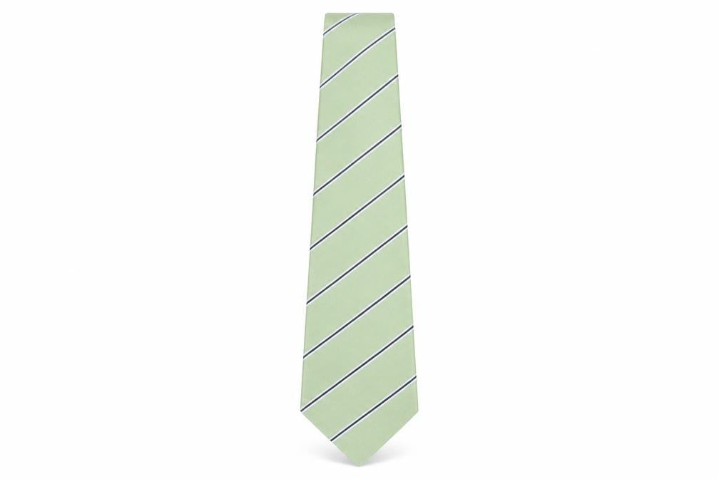 Front view of Eterna men’s green striped silk pointed tie one size