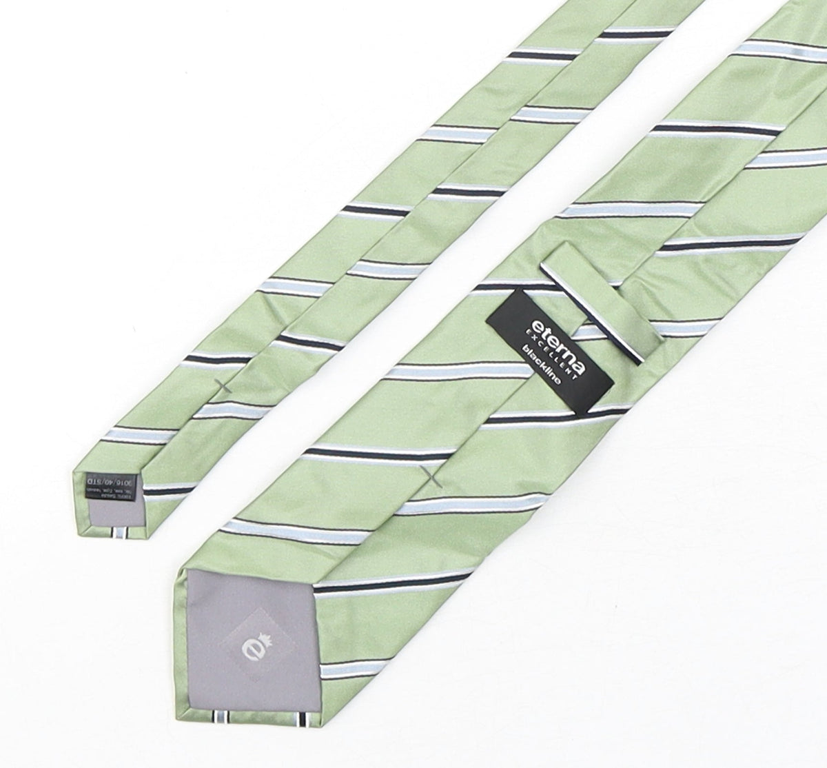 Back view of Eterna men’s green striped silk pointed tie one size