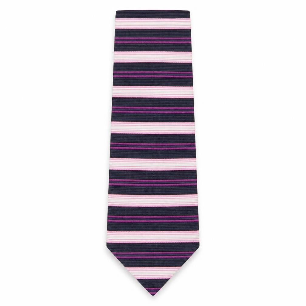 Front view of Cambridge men’s multicoloured striped silk pointed tie one size