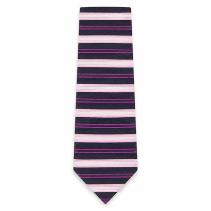 Front view of Cambridge men’s multicoloured striped silk pointed tie one size